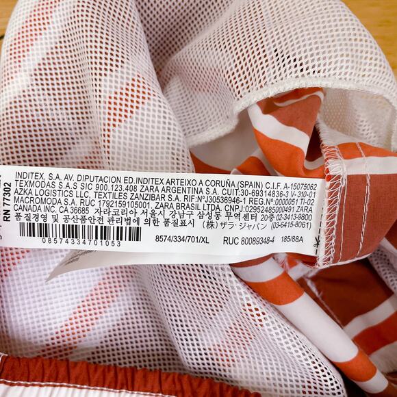 Zara Elastic Waist Pull On Striped Swim Trunks Board Shorts Orange size XL NWT - Picture 8 of 9